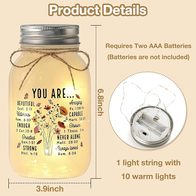 Maracco Inspiring Birthday Gifts for Women – Large Mason Jar Night Lights with You are, Inspirational Gift for Best Friend, Bestie, Girlfriend, or Yourself, Christian Religious Gifts for Women