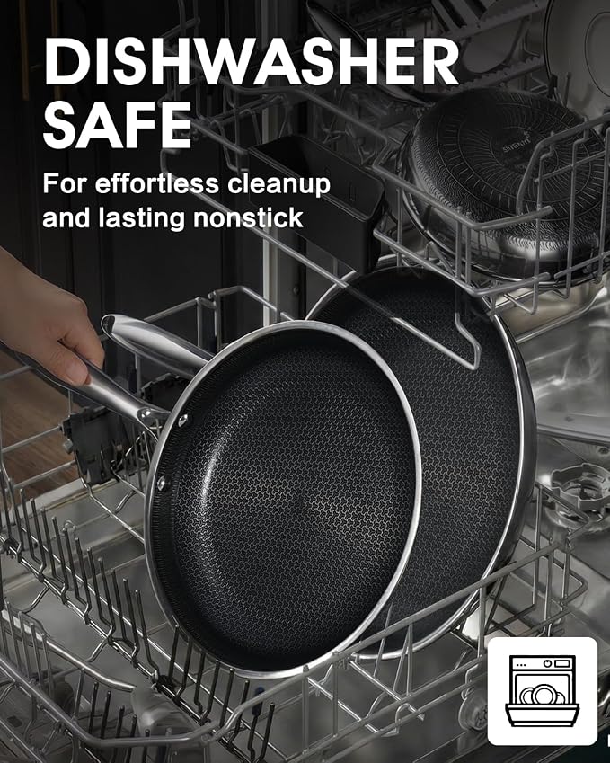 USELUCK Hybrid Non Stick Frying Pans with Lid,8/10/12 inch Frying Pan Set | Stainless Steel Skillet with Honeycomb Surface,Oven-Safe,PFAS-Free,Compatible with All Cooktops.