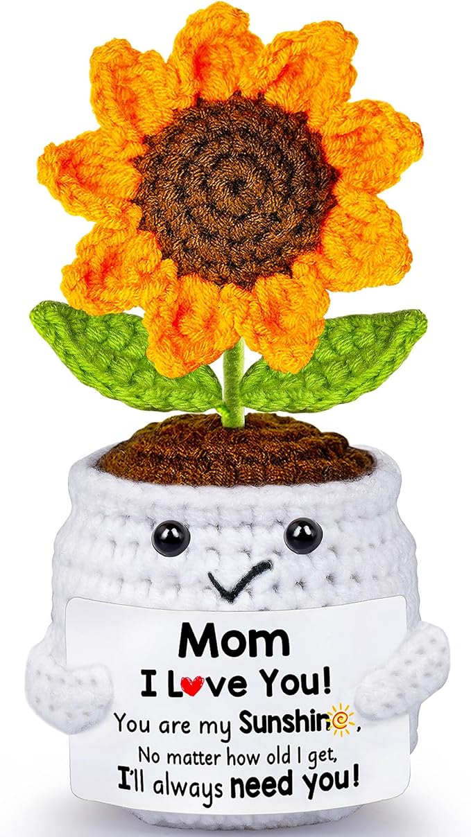 Mothers Day Mom Gifts for Mom, Gifts for Moms from Daughter Son, Mother's Day Birthday Gift for Moms Mommy Mother in Law Step Mama, Handmade Crochet Sunflower Doll I Love You Sweet Gift for Mum