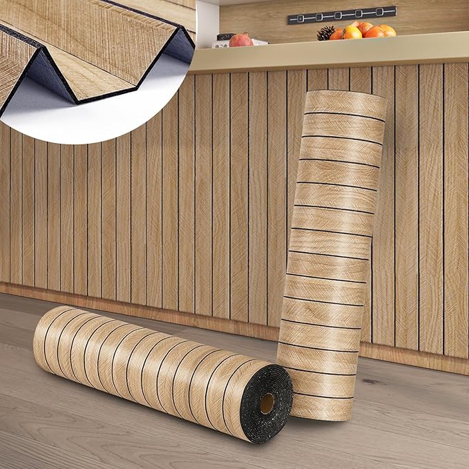 ReWallpaper 24in X 10ft Peel and Stick Wall Panels Light Oak Faux Wood Slat Paneling 3D Foam Backed Acoustic Panels Sound Absorbing Easy Cut DIY for Bedroom Office Headboard Accent Wall Home Decor