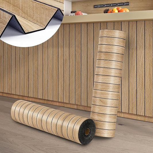 ReWallpaper 24in X 10ft Peel and Stick Wall Panels Light Oak Faux Wood Slat Paneling 3D Foam Backed Acoustic Panels Sound Absorbing Easy Cut DIY for Bedroom Office Headboard Accent Wall Home Decor