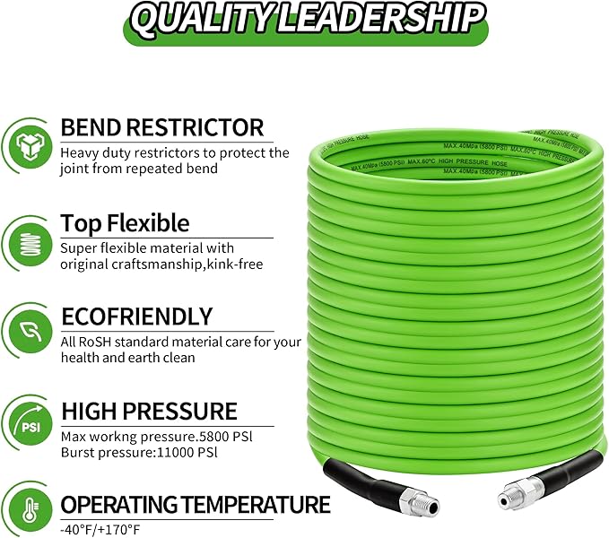 Selkie Pressure Washer Sewer Jetter Kit - 100Ft X1/4" Hydro Drain Jetter Cleaner Hose, Corner, Rotating and Button Nose Sewer Jetting Nozzle Waterproof Tape,Orifice 4.0 4.5,1/4 Inch NPT,5800 PSI
