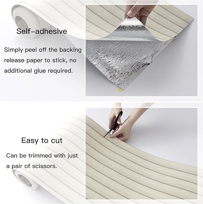 Peel and Stick PVC Slat Wall Panels, Wood Grain Self-Adhesive Soundproof Moisture-Resistant Paneling, 3D Faux Wood Panels for Bedroom Bathroom Walls & Ceilings 118"x15.75"(Off-White,13Sq.ft)