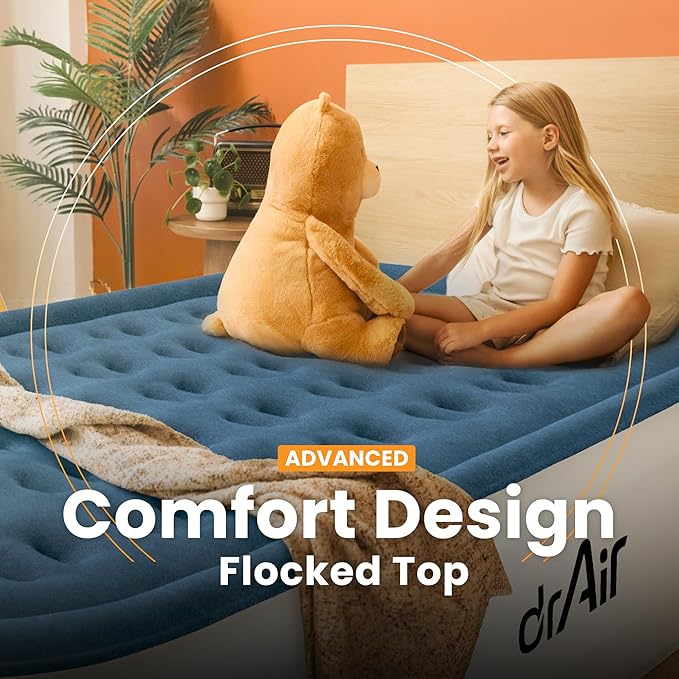 Dr. air Twin Air Mattress with Built-in Pump, 18" Raised Blow Up Mattress, 500 lbs Max Honeycomb Air Bed, 48Hr Leak-Proof Test, 3min Inflatable Mattress for Home, Guests, Camping, Colchones inflables