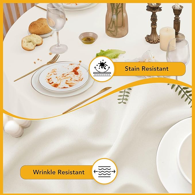 6-Pack Ivory Round Tablecloths, 108 Inches, Stain-Resistant Polyester for 4-5 Ft Round Tables - Washable Table Covers for Weddings, Banquets, Birthday Parties, Events