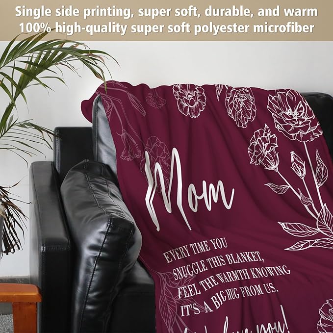 GiltGlimmer Gifts for Mom Mothers Day, Mom Birthday Gifts Blanket, Moms Gift for Women from Daughter Son, We Love You Present for Mother Mommy Christmas 80" x 60", Burgundy