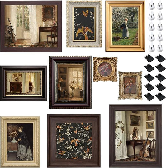 10 Pack Vintage Picture Frames for Wall or Tabletop Display Ornate Vintage Picture Frames Vintage Wall Art for Gallery Bedroom Living Room Antique Photo Frame for Wall Décor(Classic)