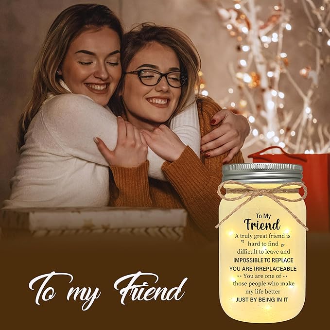 Best Friend Birthday Gifts for Women, Friendship Mason Jar Night Lights, Christmas Mother's Day Birthday Gifts for Friends Women Bestie BFF