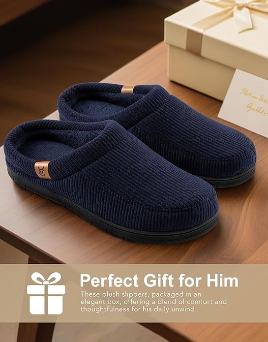 VeraCosy Men's Moccasin Slippers Comfy Soft Durable Slip-on Indoor Memory Foam House Shoes