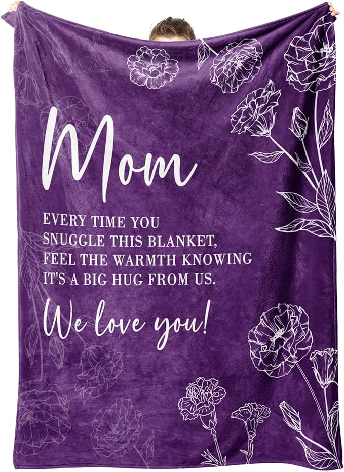 GiltGlimmer Gifts for Mom Mothers Day, Mom Birthday Gifts Blanket, Moms Gift for Women from Daughter Son, We Love You Present for Mother Mommy Christmas 60" x 50", Purple