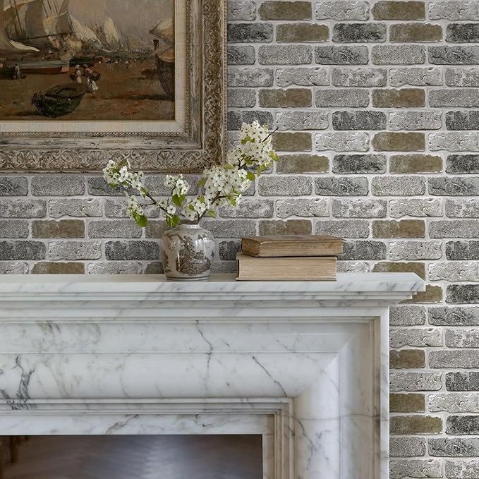 COMSTICKC 3D Faux Brick Wall Panel Peel and Stick, 10 Pcs of 12"X12", Small Size, Ultra-Light PVC Fake Brick Decorative Tiles Backsplash, Paintable, Not Real Brick (Vintage Brown Gray)