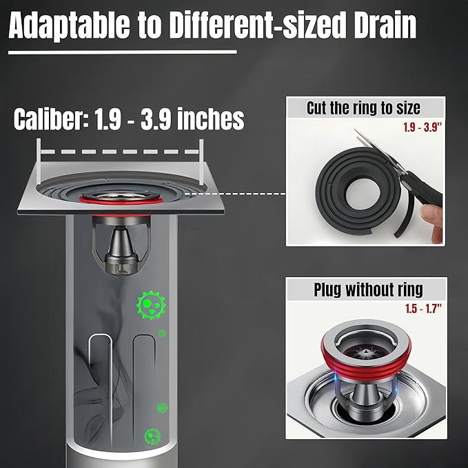 Shower Drain backflow Preventer, Odor-Proof Drain core, one-Way Drainage Valve, Magnetic Closure Valve, Made of Copper, Suitable for Floor Drain, Sewer, Pipes, Fitting for 1.5-3.9 '' ID. (Black)
