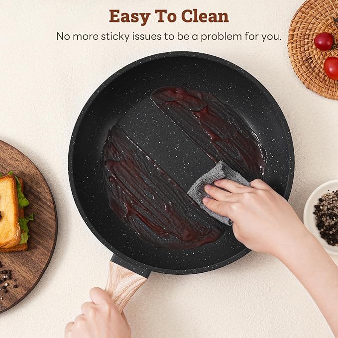 SODAY Pots and Pans Set Non Stick, 17Pcs Black Granite Induction Cookware | PFAS/PFOA/PFOS Free Nonstick Kitchen Cooking Set, Stay-Cool Handles, Pot Protectors, Eggs Pan, Fry Pans & Saucepans