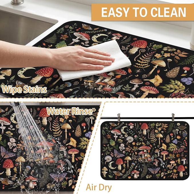 Kitchen Countertop Dish Drying Mat,Super Absorbent Coffee Bar Mat for Maker Espresso Machine, Anti-Slip Accessories for Kitchen Countertops 17x31 Inch