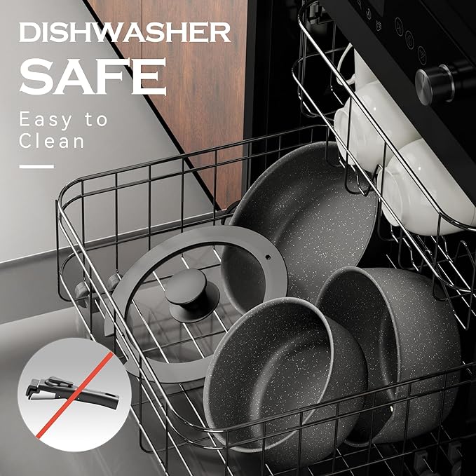 18 Piece Pots and Pans Set with Removable Handle, Nonstick Cookware Set Detachable Handles, Space Saving Stackable Kitchen Sets for RV, Camping & Apartment