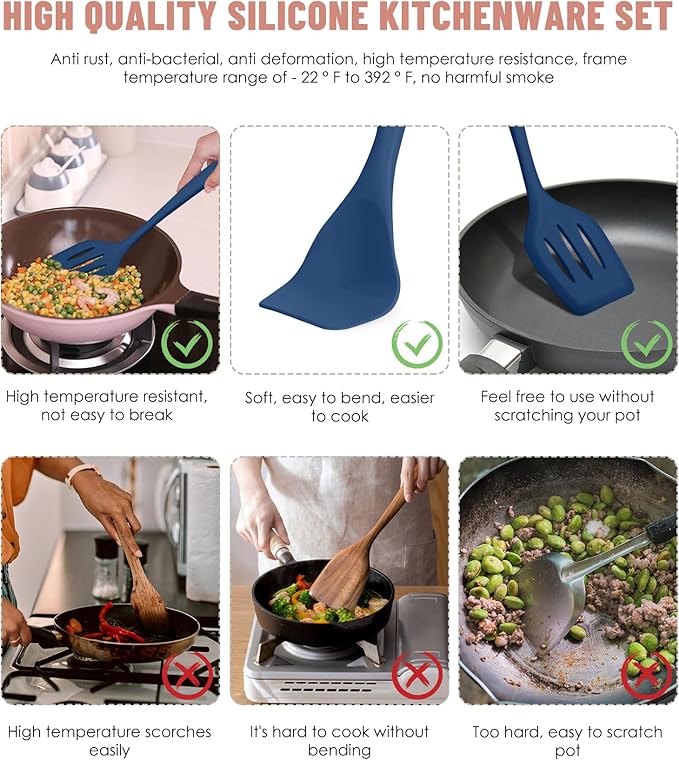 Kitchen Utensils Set-12 Pieces Silicone Cooking Utensils Set (Dishwasher Safe) 392°F Heat Resistant Spatula Set,Kitchen Utensil Set for Nonstick Cookware,Best Kitchen Tools with Holder