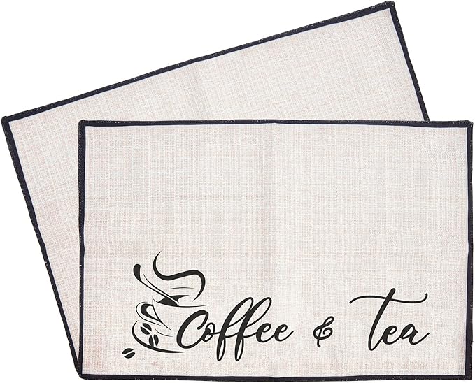 CRASPIRE Coffee Bar Set - 2pcs Burlap Coffee Maker Mats, 20'X 14' Fabric Backed Placemats for Kitchen Countertops