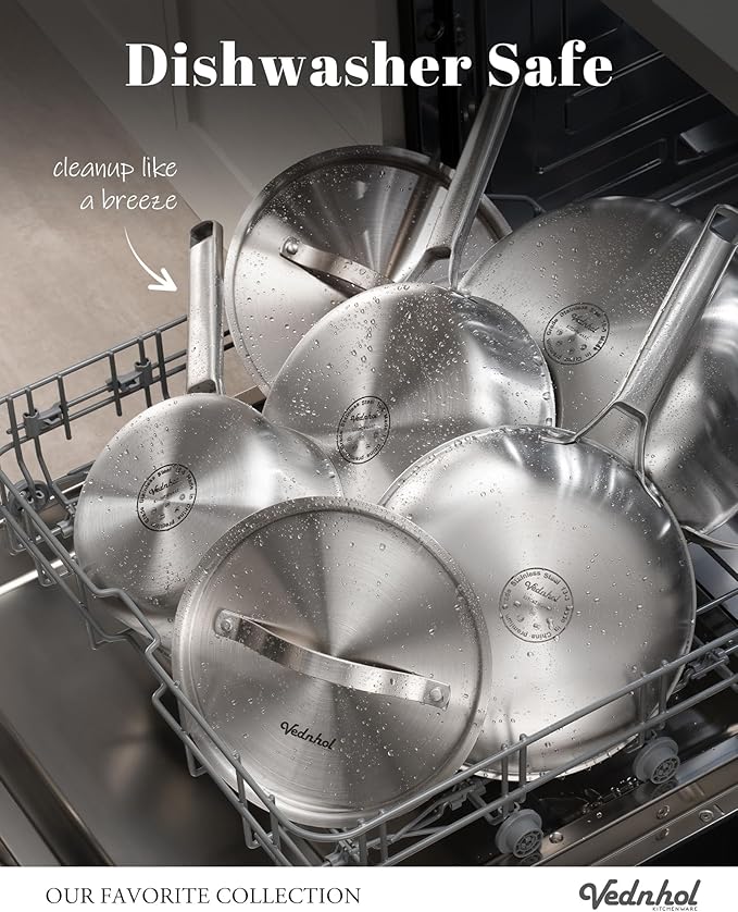 Stainless Steel Cookware Set, 14 Pcs Tir-Ply Pots and Pans Set, PFOA&PTFE Free, Dishwasher&Oven Safe, Kitchen Induction Compatible, ollas de acero inoxidable para cocinar