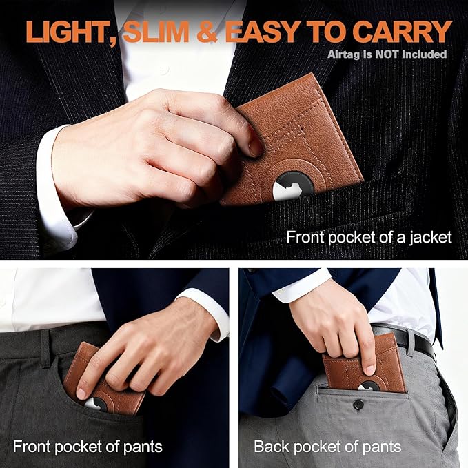 Wallet for Men Slim RFID Blocking Bifold Carbon Fiber,Minimalist Small Compact Front Pocket Credit Card Holder,Thin Mens Leather Wallets Smart Security With 2 ID windows 1 Cash (Caramel Brown)