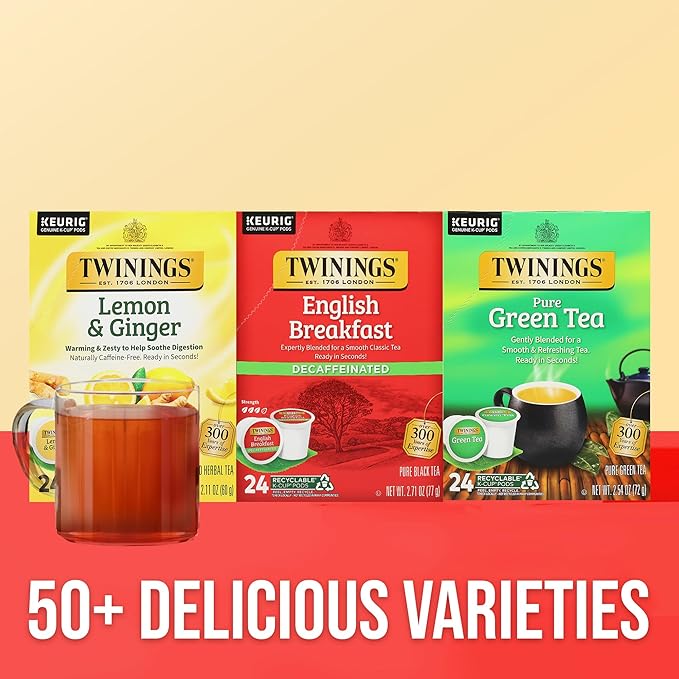 Twinings Decaffeinated English Breakfast Black Tea K-Cup Pods for Keurig, 24 Count (Pack of 1), Smooth, Flavourful, Robust, Enjoy Hot or Iced