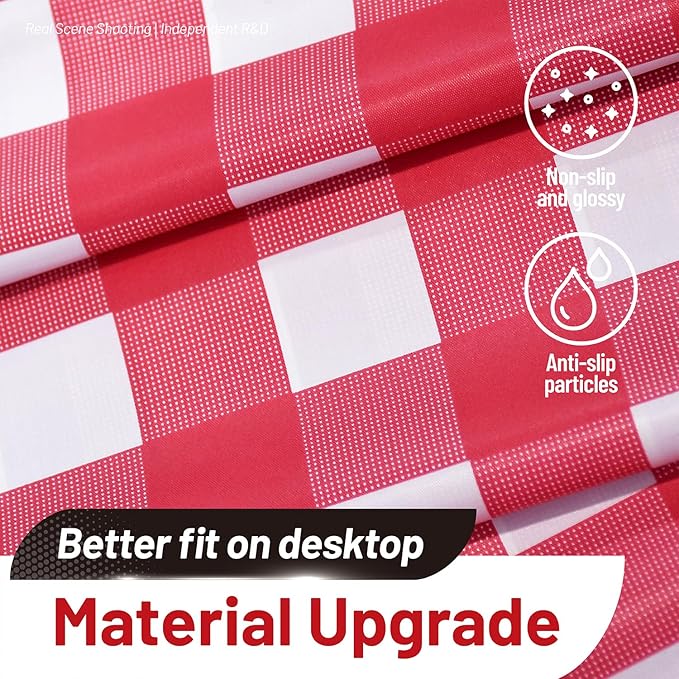 Plastic Table Cloth, 110 Ft X 54 In Disposable Tablecloth Red and White Checkered Tablecloth with Any Cut Sliding Cutters Premium PEVA Plastic Table Cloth Disposable for Picnic, Parties, Festivals