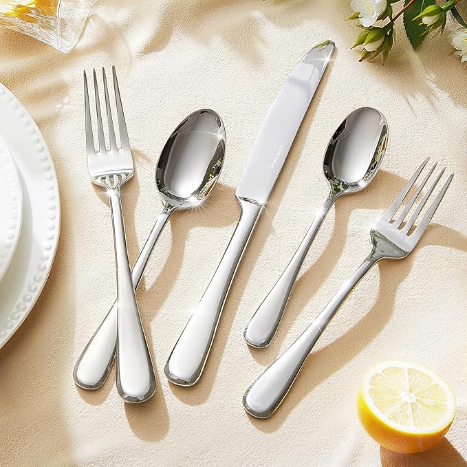 KINGSTONE 30 Pieces Silverware Set for 6, Premium Stainless Steel Flatware Set, Heavy Duty and Modern Design Cutlery Set, Mirror Polished, Dishwasher Safe