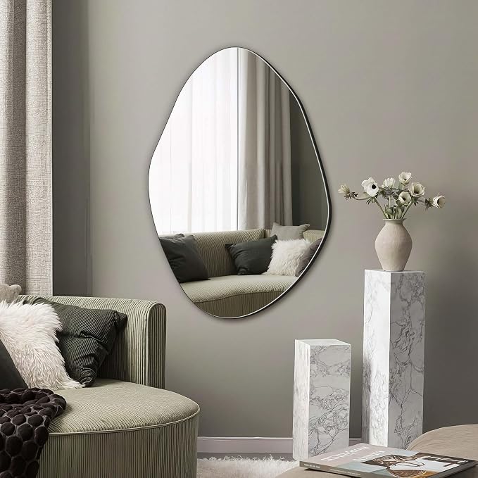Delma Irregular Wall Mirror, 36"x24" | Asymmetrical Wavy Cloud Design, Frameless, Bathroom, Bedroom, Living Room & Entryway, Modern Boho, Wall-Mounted