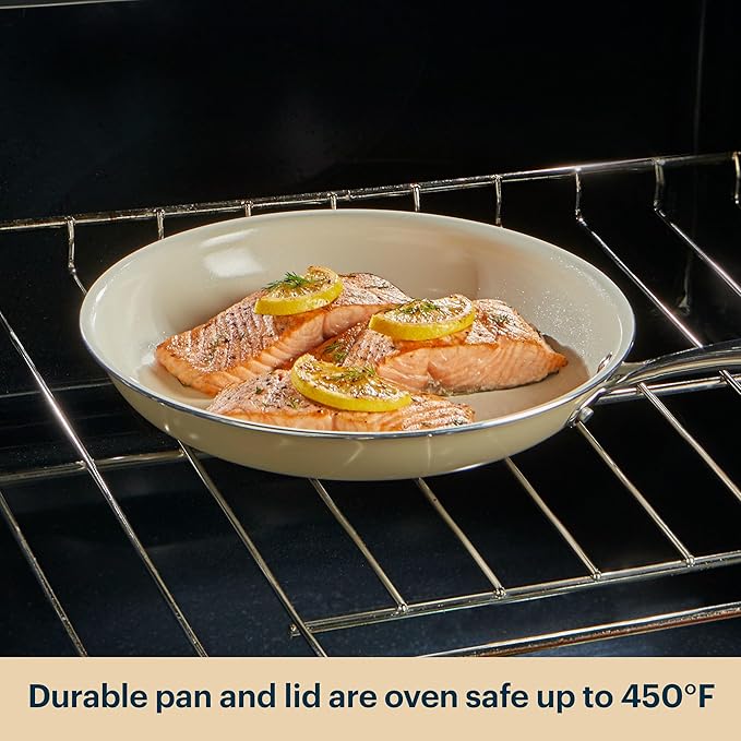 Pyrex 3-Piece Ceramic Cookware Fry Pan & Saucepan Set with Lid & Stainless Steel Handles, Healthy Nonstick Ceramic Coating, Induction Compatible Stainless Steel, PFAS Lead Cadmium BPA Free