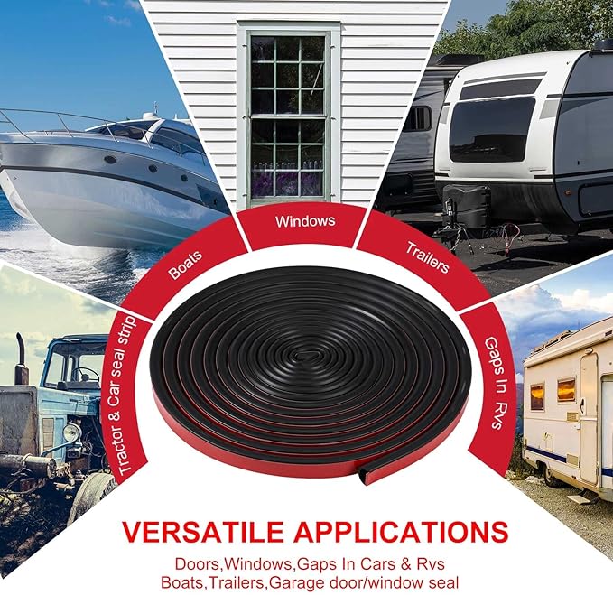 Pangda 20Ft D Shape Rubber Weather Stripping Foam Self-Adhesive EPDM Seal Strip for Noise Reduction Waterproof Dustproof for Cars Boats RVs Windows Doors (0.75" W x 0.425" H)