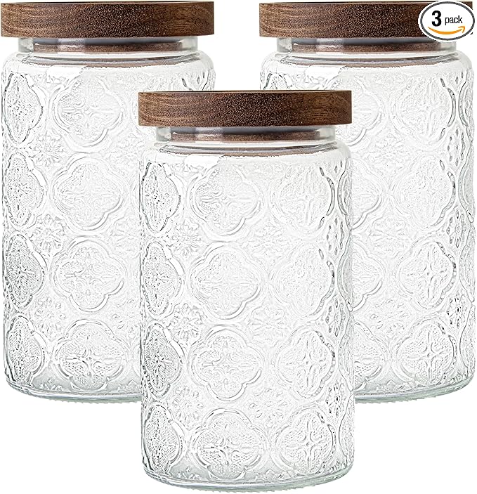 32Oz/3Pcs Glass Jar with Lid, Candy jar, Cute jar, Vintage Glass Storage Jar for Sugar, Coffee, Tea, Spice, Flour, Candy Cookie, Pasta, Cereal