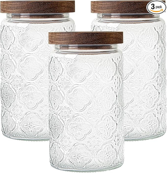 32Oz/3Pcs Glass Jar with Lid, Candy jar, Cute jar, Vintage Glass Storage Jar for Sugar, Coffee, Tea, Spice, Flour, Candy Cookie, Pasta, Cereal