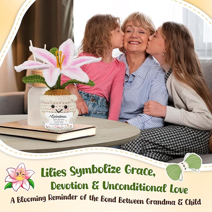 OASSIE Gifts for Grandma - Emotional Support Crochet Lily Flower - Proud of You Mothers Day Birthday Gifts for Grandma Nana Gigi from Grandkids, Positive Granny Gift