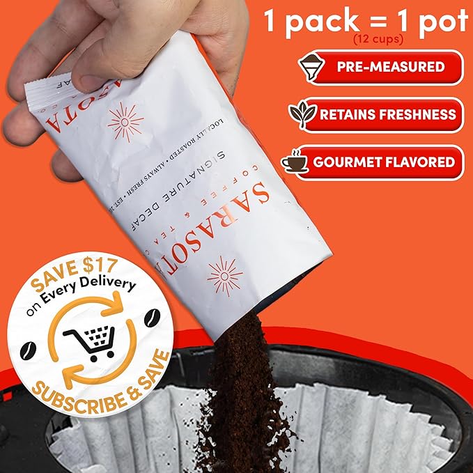 Coffee Packets – Bulk Decaf Fractional Packs Sampler Set, Gourmet Low Acid Mold Free 2 oz Single-Pot Pouches for 12 Cup Brewers, 100 Count Box – Sarasota