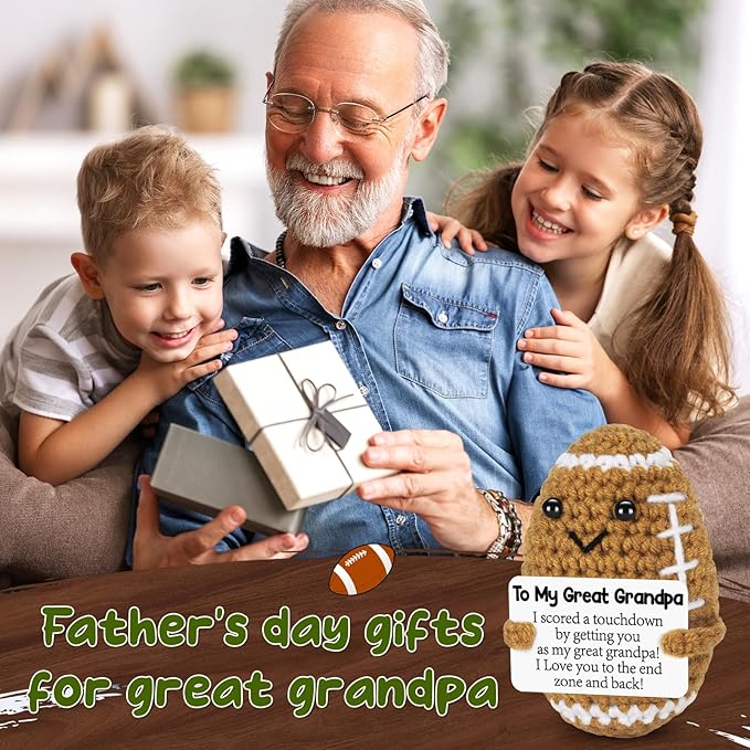Mini Funny Great Grandpa Gifts from Grandkids, Handmade Crochet Mini Football Great Grandpa Birthday Gifts from Granddaughter Grandson, Great Grandfather Present for Father's Day Cute Desk Decor