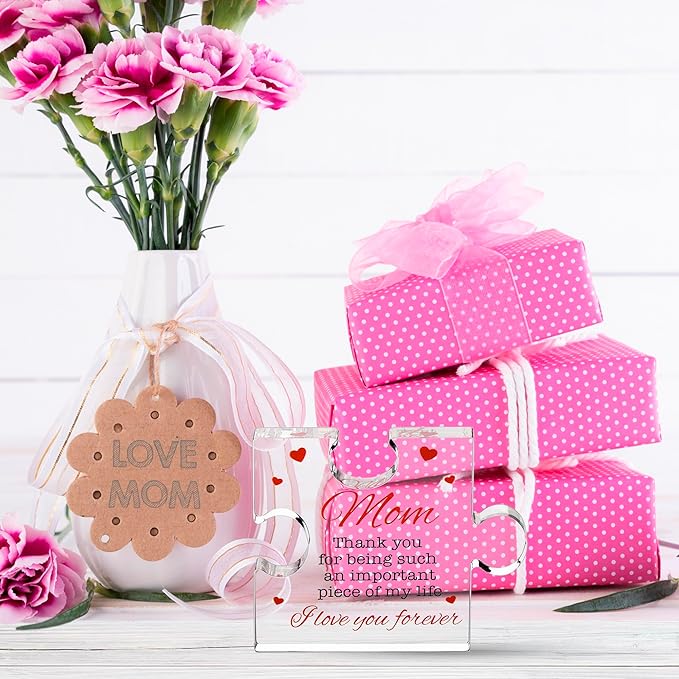 VELENTI Gifts for Mom - Engraved Acrylic Block Puzzle Mom Present - Adorable Mom's Gift from Son, Daughter - Fun Christmas, Mothers Day, Birthday Gift Idea for Moms - Fancy Decoration Piece for Home