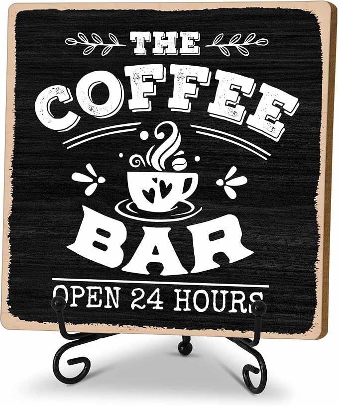 Coffee Bar 24-Hour Open Decor Signs, Coffee Station Accessories, Themed Gifts (H25)