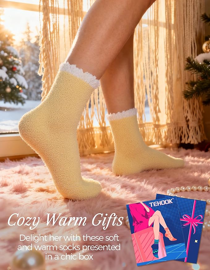 TEHOOK Warm & Cozy Gifts for Women, Fluffy Fuzzy Plush Sleeping Slipper Socks - Soft Warm Fabric