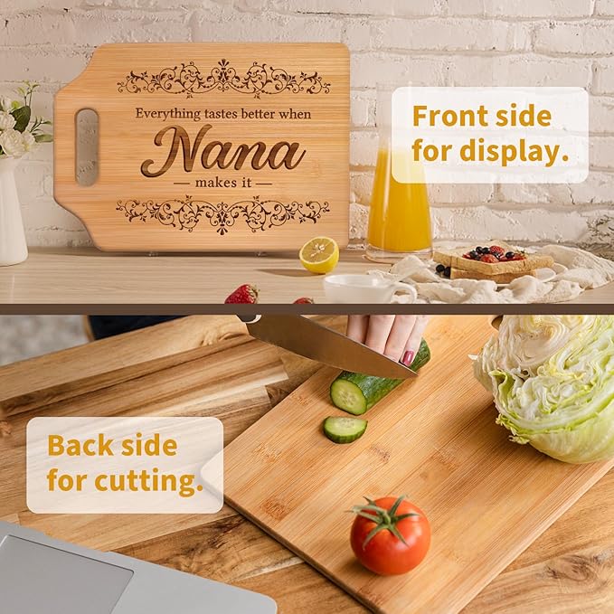 AceThrills Nana Gifts for Nana Mothers Day Gifts for Birthday, Mothers Day - Engraved Bamboo Cutting Board 13.78"L x 9.84"W x 0.4"Th