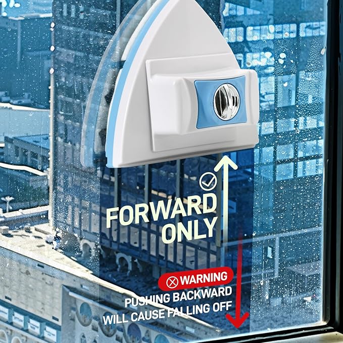 Double-Sided Magnetic Window Cleaner - Adjustable Magnetic Equipment Cleaning Brush Tool，Fits 3 - 30 mm Glass Thickness, 2.5m Safety Rope for High-Rise & Auto Glass, Safe Anti-Pinch Wiper (Blue)