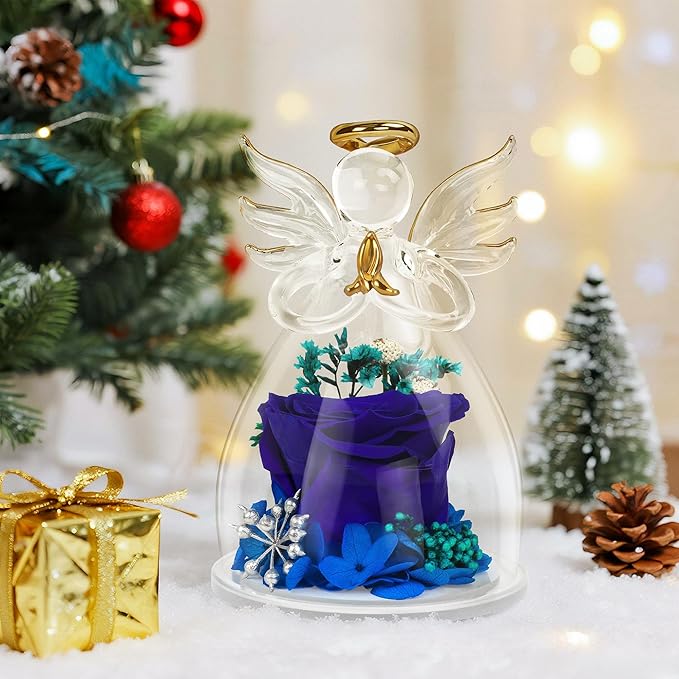 Mothers Day Mom Gifts for Mom,Fresh Flowers for Delivery,Birthday Gifts for Women Her,Preserved Flowers in Angel Figurines,Angel Gifts for Moms Mothers Day Grandma Wife Sister Valentines,Blue