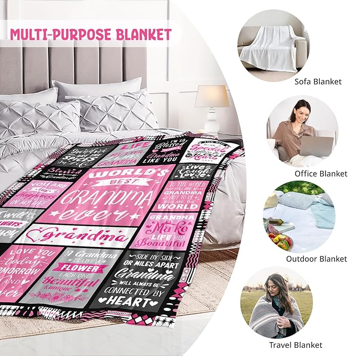 Mothers Day Birthday Gifts for Grandma from Granddaughter - World's Best Grandma Ever Gifts on Christmas Birthday from Grandchildren - Grandmas Life Blanket - Grandmother Gram Blanket 60"x80"