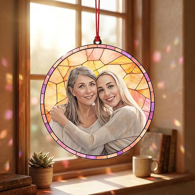 Personalized Photo Suncatcher, Unique for Mom, Grandma, Women, 20 Background Options, Thoughtful Keepsake Gift for Family