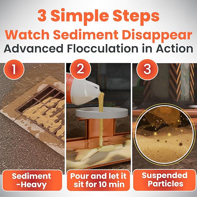 SewerFlo Main Line Sewer Drain Cleaner Heavy Duty, Clears Sand, Silt and Mud from Catch Basins, Breaks Up Clogs & Keeps Particles in Suspension, Safe & Concentrated (1 Galon)
