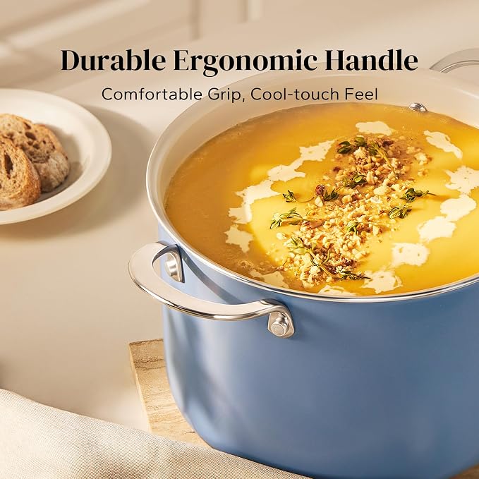 Redchef Nonstick Stock Pot with Lid 8 QT, Ceramic Large Pasta Pot for All Stovetops, Stockpot Cooking Soup Pot for Kitchen, PFOA Free, Sturdy Handles, Even Heating, Oven/Dishwasher Safe, Blue