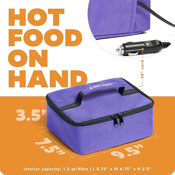 HOTLOGIC Mini Heated Lunch Box - Portable Electric Food Warmer for Men and Women - Great for Work, Office, and Construction - Cook, Reheat, and Eat on the Go - 12V - Purple