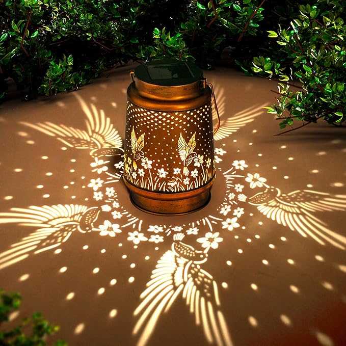 Mothers Day Gifts, Birthday Gifts for Women, Solar Lanterns Outdoor Waterproof, Hummingbird Garden Decor Metal Hanging Decorative Solar Lights for Patio Yard, Gardening Gifts for Women Mom Grandma