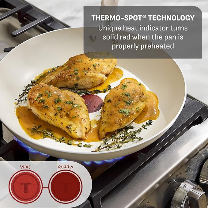 T-Fal Signature Nonstick 8” & 10” Frying Pan Skillet Set, Dishwasher Safe, Oven Safe to 350°F, Pots and Pans Set, Non Stick Chef- Pan, Cream