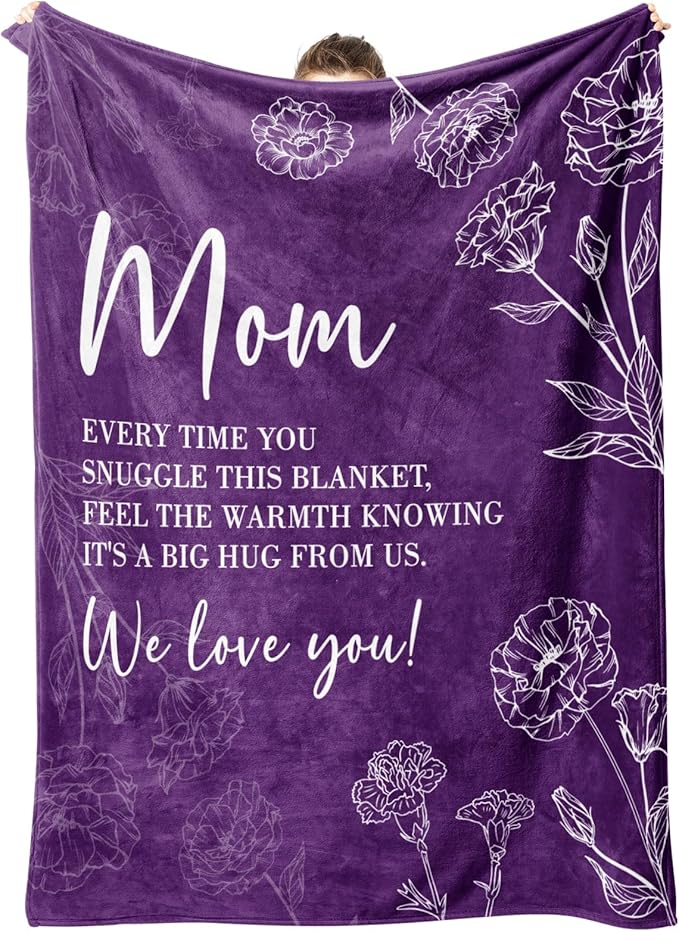 GiltGlimmer Gifts for Mom Mothers Day, Mom Birthday Gifts Blanket, Moms Gift for Women from Daughter Son, We Love You Present for Mother Mommy Christmas 80" x 60", Purple