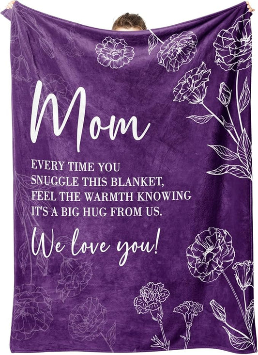 GiltGlimmer Gifts for Mom Mothers Day, Mom Birthday Gifts Blanket, Moms Gift for Women from Daughter Son, We Love You Present for Mother Mommy Christmas 80" x 60", Purple