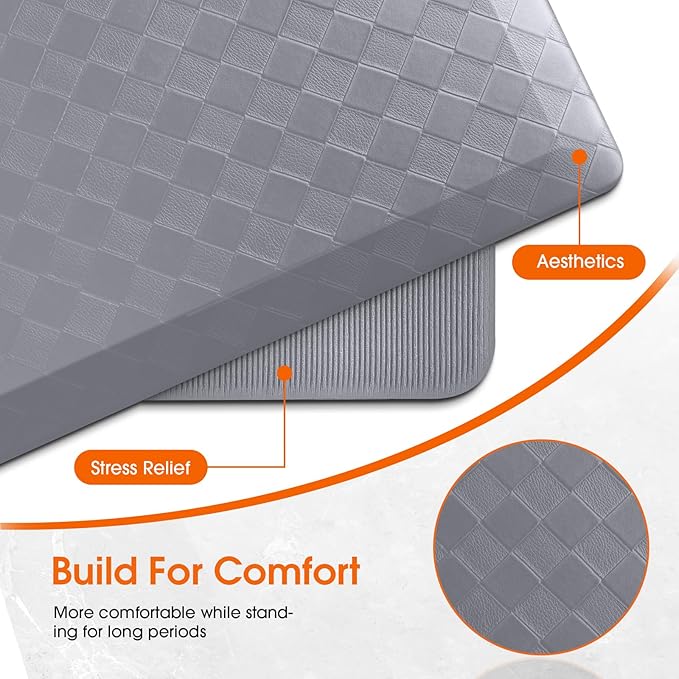 TranquilRelax 4/5 Inch Thick Anti-Fatigue Kitchen Mats 2Pcs, Cushioned Non-Slip Waterproof Sink & Stove Floor Mats, Comfortable Standing Rug Set for Kitchen, Laundry & Entryway, Grey